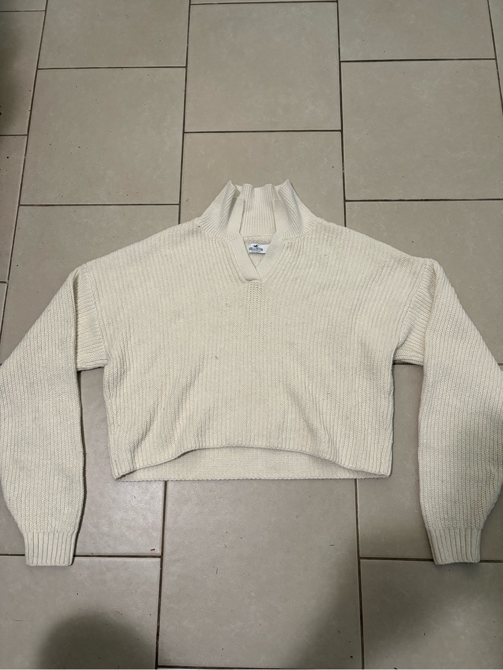 Hollister Cream Cropped Ribbed Cowl Sweater